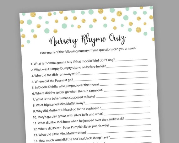 Baby Sprinkle Rainbow Blue Baby Shower Nursery Rhyme Quiz Game Printable