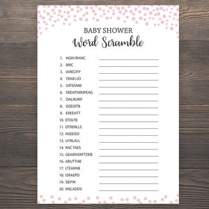 Blush Pink Baby Shower Games, Printable Baby Shower, Girl Baby Shower, Baby Word Scramble, Blush Baby Shower Games, Baby Babble Game, S055