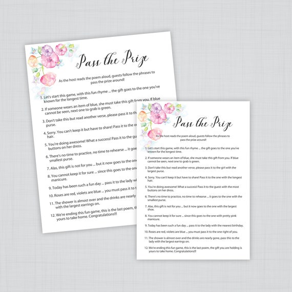 pass the prize baby shower game free printable