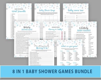Winter Snowflakes Baby Shower Games Bundle, Package Deal, Printable, Boy, Mommy or Daddy, Price is Right, Who Knows Mommy Best, Bingo, BG05