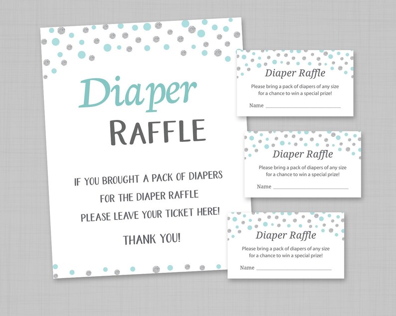 Turquoise Raffle Ticket Turquoise Silver Baby Shower Games, Diaper Raffle Ticket Cards, Diaper ...