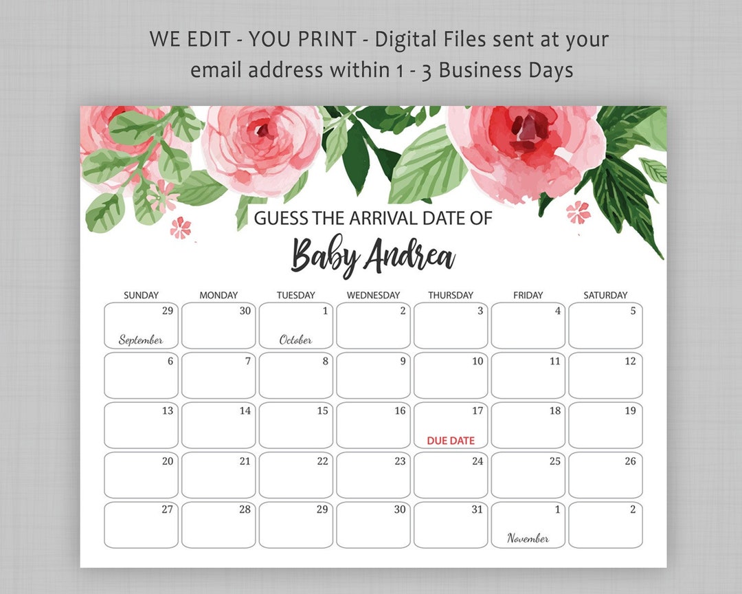 Baby Due Date Prediction Calendar Printable Birthday Etsy