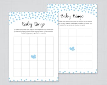 Blue Baby Shower Games, Baby Bingo Cards, Printable Baby Bingo, Bingo Game, Boy Baby Shower, Blue Baby Shower Ideas, Baby Bingo Blank, S043