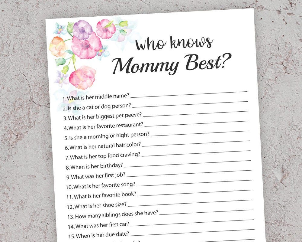 Who knows Mommy best Printable Baby Shower How well do you | Etsy