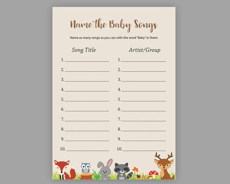 Woodland Name The Baby Songs Baby Shower Games Name That Etsy Woodland Name The Baby Songs Baby Shower Games Name That Etsy