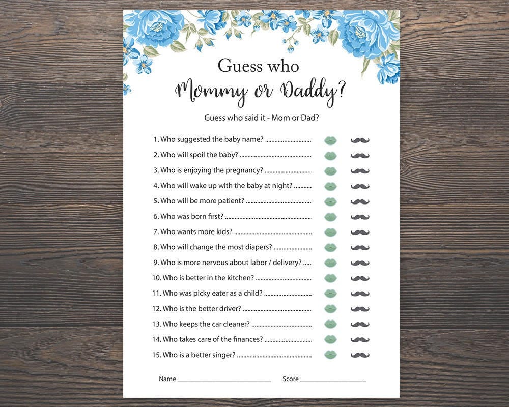 Mommy or Daddy Game Baby Shower Games Baby Boy Shower Blue ...
