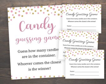 Candy Guessing Game Girl Baby Shower Games Printable Pink - Etsy