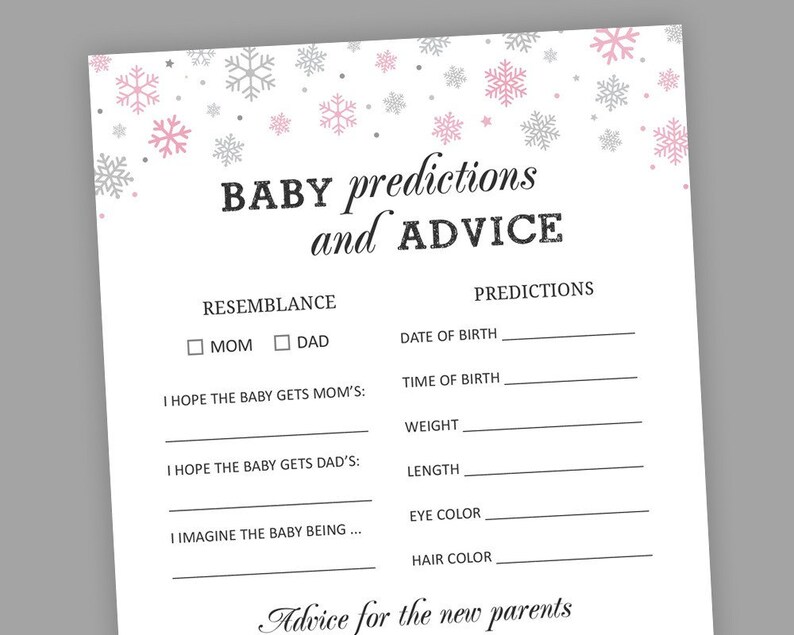 Pink Silver Snowflake Baby Shower Game Baby Predictions and | Etsy