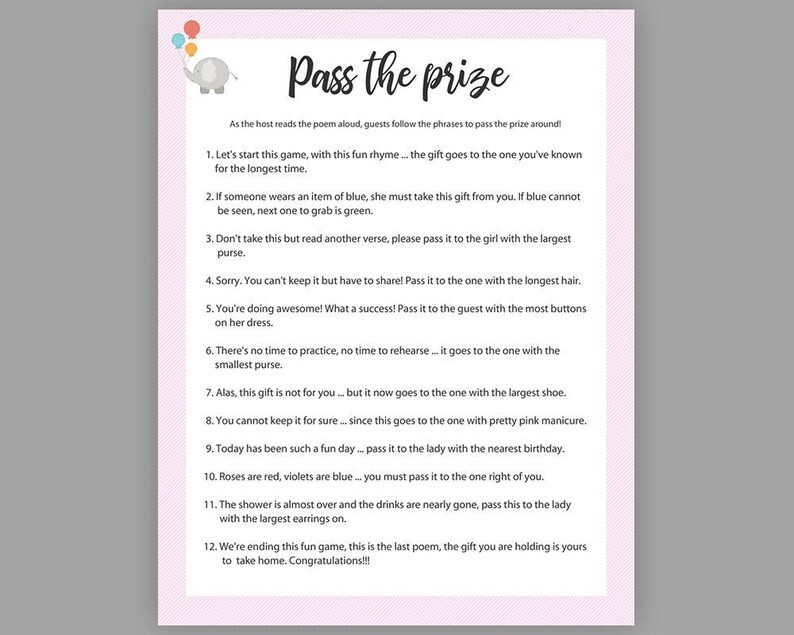Pass The Prize Baby Shower Games Girl Baby Shower Rhyme Game Parcel Game Pink Pass The Parcel Game Elephant Baby Shower Game S003 Pass The Prize Baby Shower Games Girl Baby Shower Rhyme Game Parcel Game Pink Pass The Parcel Game Elephant Baby Shower Game S003