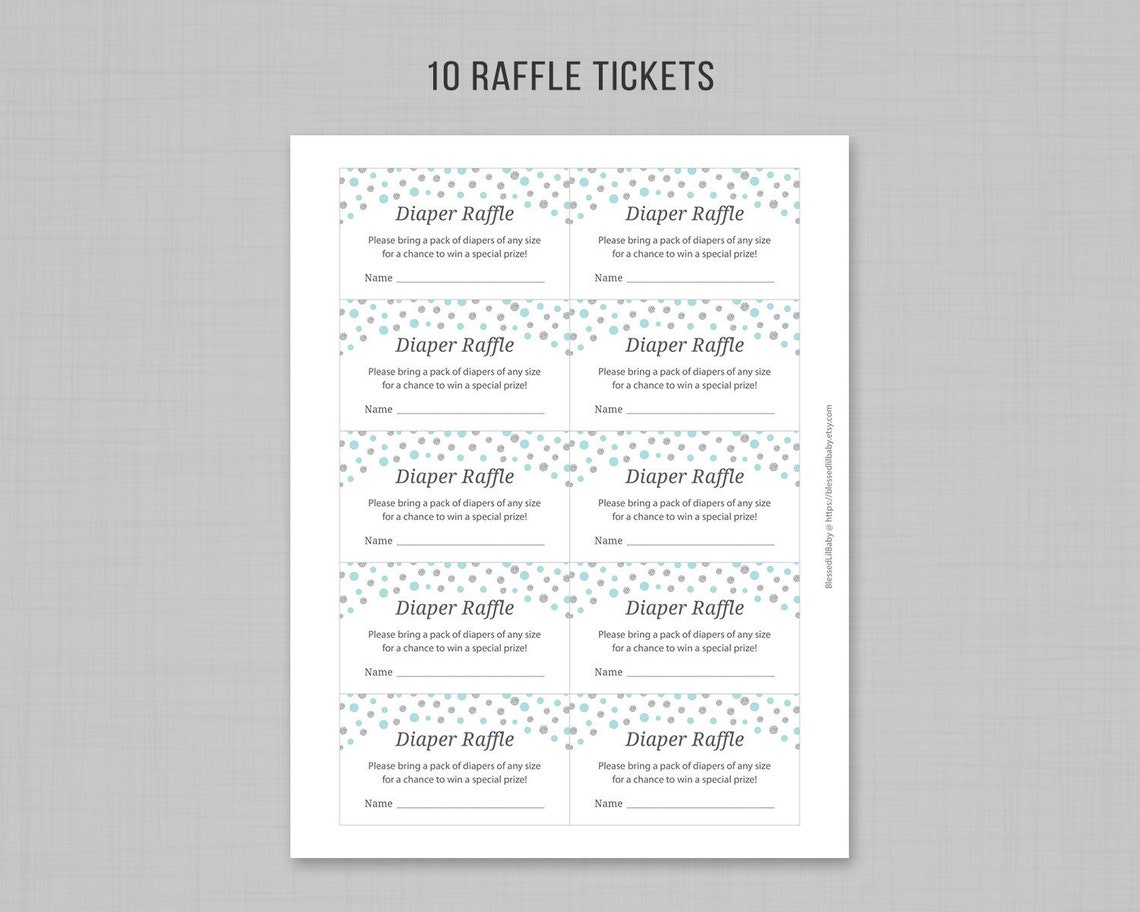 Turquoise Raffle Ticket Turquoise Silver Baby Shower Games, Diaper Raffle Ticket Cards, Diaper ...
