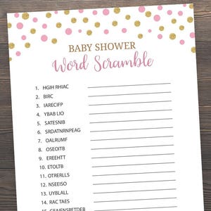 Pink Gold, Baby Shower Games, Printable Baby Shower, Girl Baby Shower, Baby Word Scramble, Pink Baby Shower Games, Baby Babble Game, S006