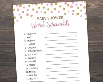 Pink Gold, Baby Shower Games, Printable Baby Shower, Girl Baby Shower, Baby Word Scramble, Pink Baby Shower Games, Baby Babble Game, S006