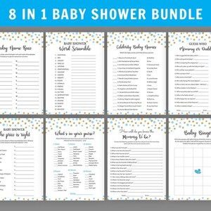 Blue Baby Shower Games Bundle, 8 in 1, Printable Baby Shower Games Bundle, Mommy or Daddy Game, Who Knows Mommy Best, Baby Bingo, BG05
