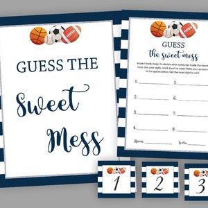 Blue Baby Shower Games, Sports Theme, MVP theme, Guess the sweet mess, Boy Baby Shower, Dirty diapers game, Chocolate diaper, Signs, S052
