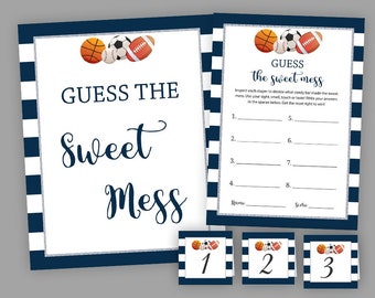 Blue Baby Shower Games, Sports Theme, MVP theme, Guess the sweet mess, Boy Baby Shower, Dirty diapers game, Chocolate diaper, Signs, S052