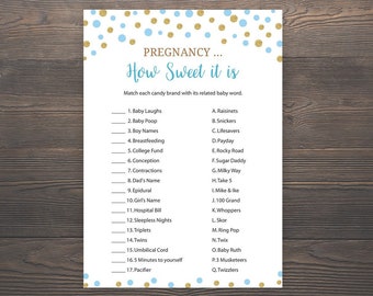 Blue and Gold Baby Shower, Pregnancy How Sweet it is, Candy Match Game, Printable Baby Shower, Boy Baby Shower, Candy Bar Game, S005
