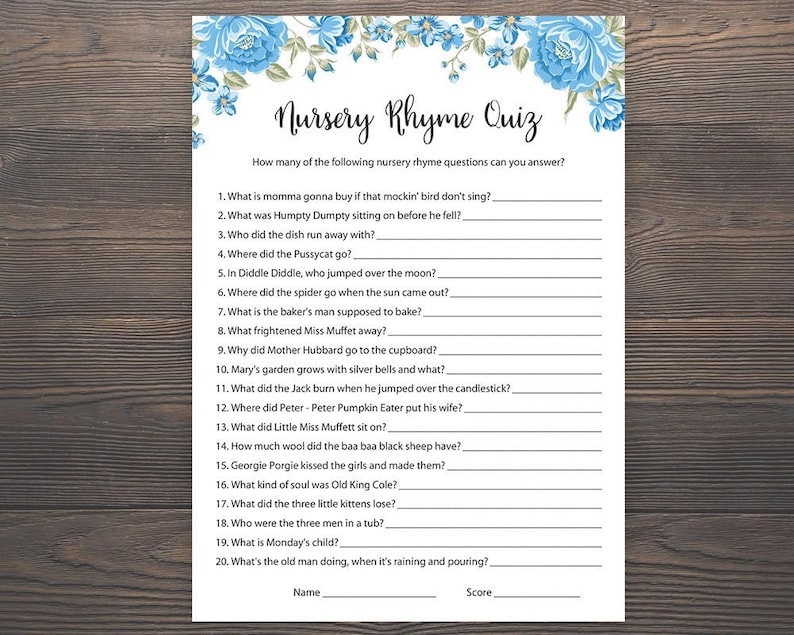 Nursery Rhyme Quiz Baby Shower Games Printable Baby Shower Etsy