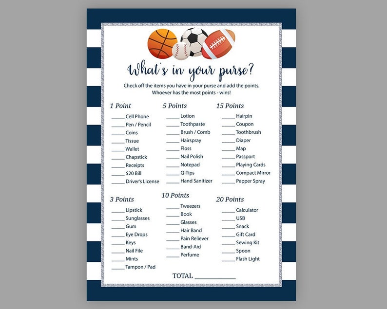 Blue Baby Shower Games Sports Theme What S In Your Etsy Blue Baby Shower Games Sports Theme What S In Your Etsy