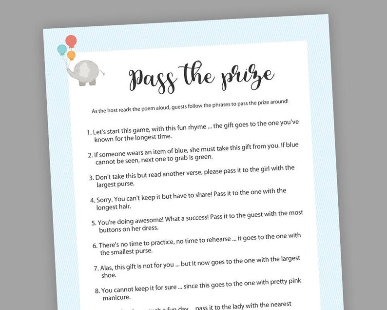 Pass The Prize Baby Shower Games Boy Baby Shower Rhyme Etsy