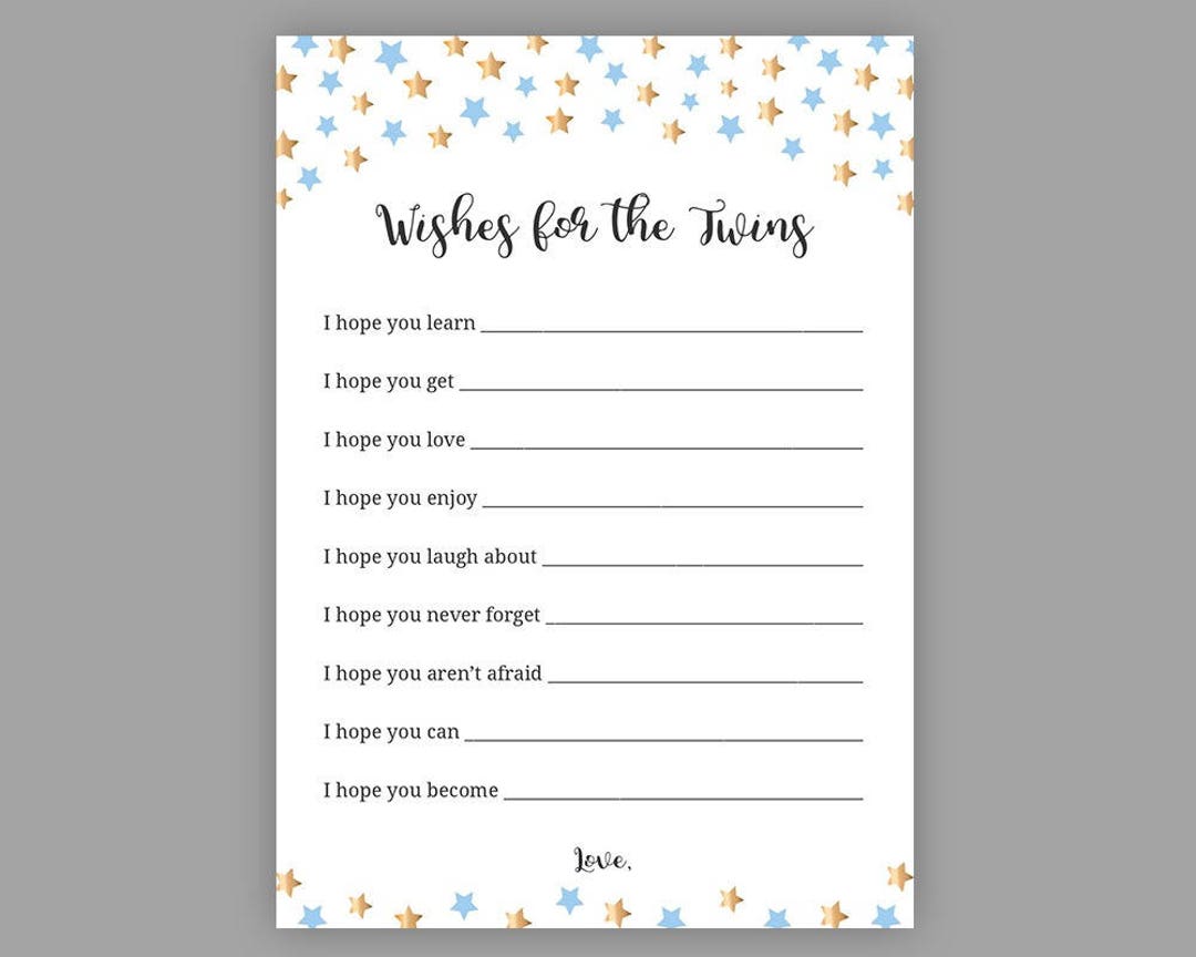 Blue Gold Stars Baby Shower Games Wishes for the Twins Blue - Etsy