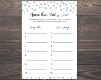 Silver Blue Baby Shower Games, Name that Baby Tune, Name that Baby Song, Name that Song Game, Boy Baby Shower, Printable Shower Game, S010