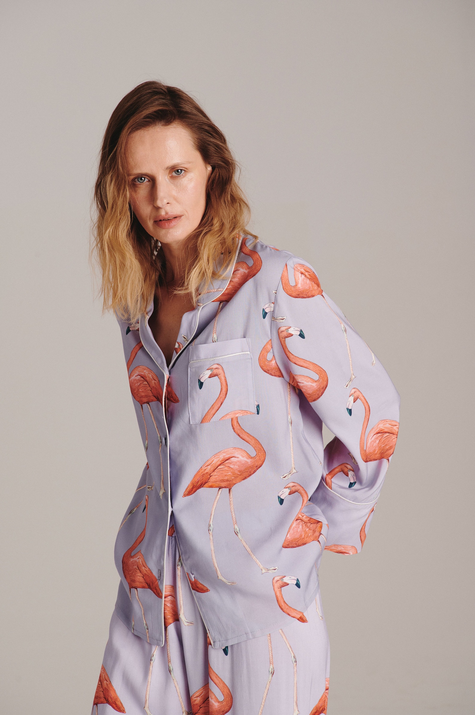 Layered Formal Long Sleeve Scoop Neckline Pantsuit Flamingo main image 1