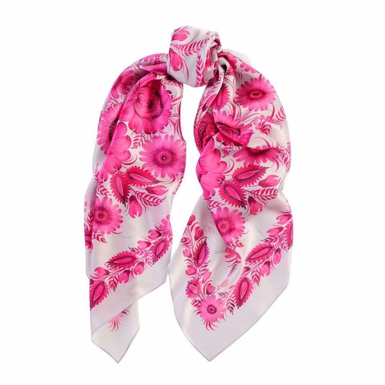 Pink Silk Scarf With Flower Pattern Floral Summer Fashion - Etsy
