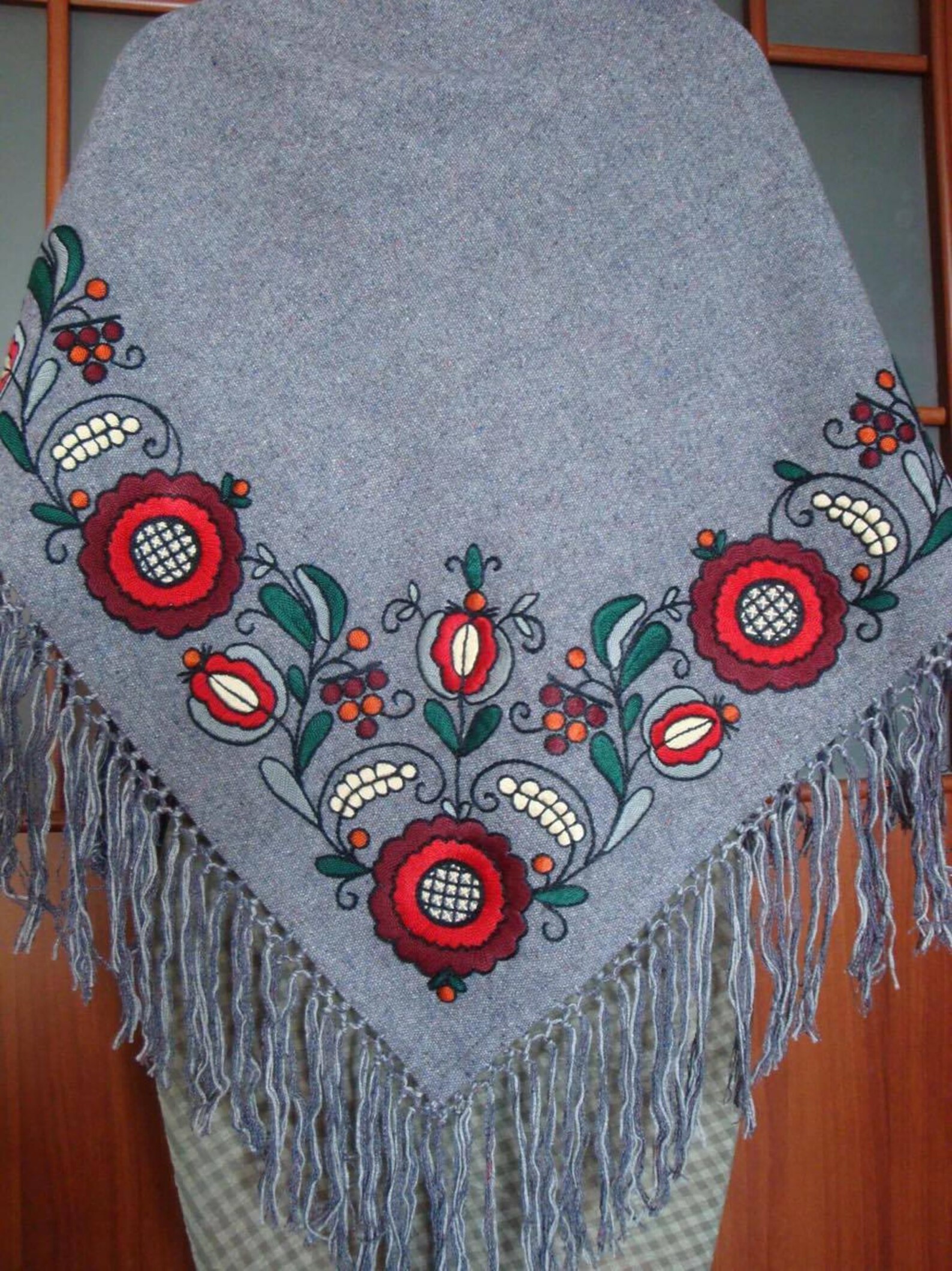 Designer Wool Shawl With Colorful Hand Embroidered Flower Etsy