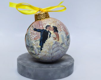 Wedding portrait ornament painted from photo - anniversary gift for couple - Personalized gifts - Hand painted custom wedding bauble
