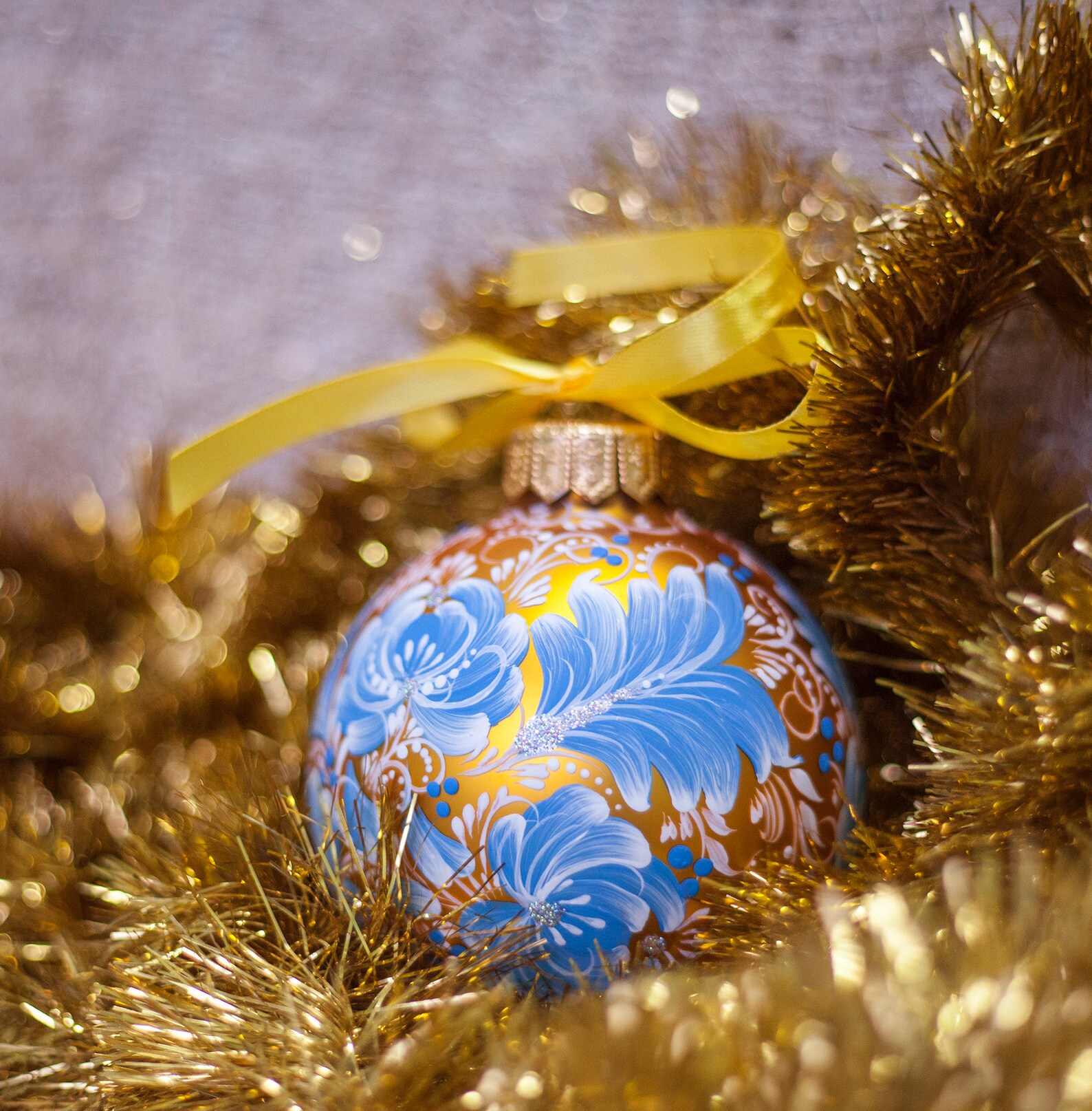 Clock  / blue / Hand painted / Petrykivka / Christmas / Easter gift