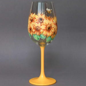 Hand-Painted Wine Glass, Custom Fall Season Glasses, Summer Autumn Decor, Folk Art Painted Glassware, Wine Lovers Gift image 4