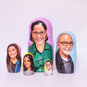 Family Portrait Nesting Doll from photo 3 pcs 4 pcs 5 pcs Hand Painted Custom Family Matreshka Art Doll Ukrainian Nesting Dolls Xmas Gift image 2