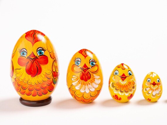 Easter Baby Gift Chicken Nesting Doll, Easter Decor Chicken Stacking Toys, Hand Painted Matryoshka Doll Kids Gift for Easter Party