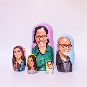 Family Portrait Nesting Doll from photo 3 pcs 4 pcs 5 pcs Hand Painted Custom Family Matreshka Art Doll  Ukrainian Nesting Dolls Xmas Gift