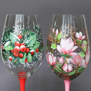 Hand-Painted Wine Glass, Custom Fall Season Glasses, Summer Autumn Decor, Folk Art Painted Glassware, Wine Lovers Gift image 7