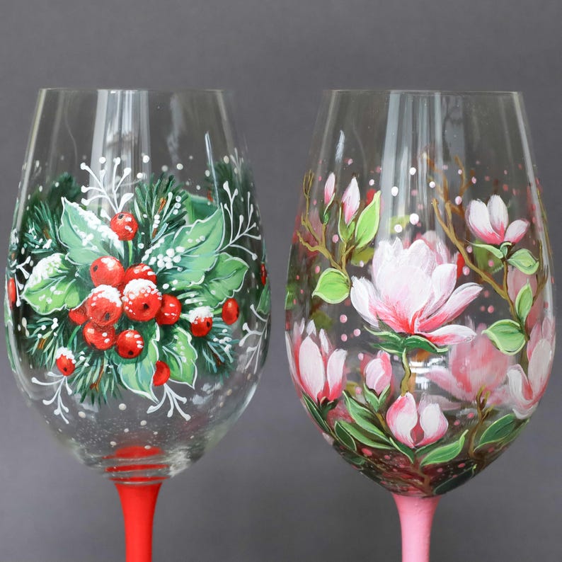 Hand-Painted Wine Glass, Custom Fall Season Glasses, Summer Autumn Decor, Folk Art Painted Glassware, Wine Lovers Gift image 7
