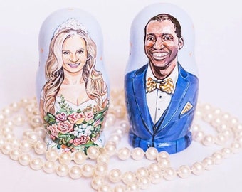 custom cake toppers wedding | wedding cake toppers | Custom portrait dolls nesting dolls Bride and Groom | custom made ring holder wedding