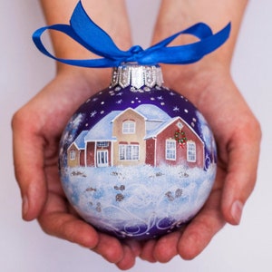 Custom house ornament - Hand painted portrait from photo - Christmas Decoration - Personalized Housewarming gift - Winter tired home decor