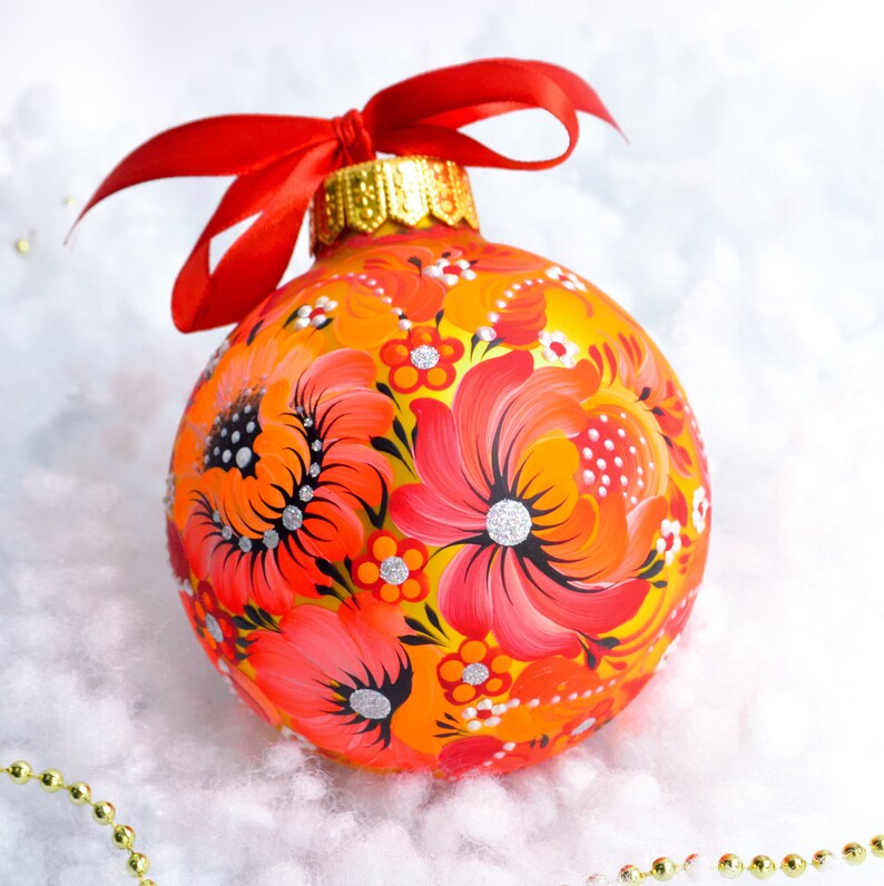 Custom Hand Painted Ornament Petrykivka Floral Bauble Etsy