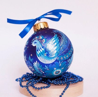 Peacock Bird Christmas Tree Ornament, Porcelain, Rustic Wildlife  Decorations 
