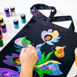 Creative Kit for Adults | Ukrainian Samchykivka folk Art Painted Eco Bag, Art Kits for Adults, Painting Kit, Shopper Art Kit DIY Craft