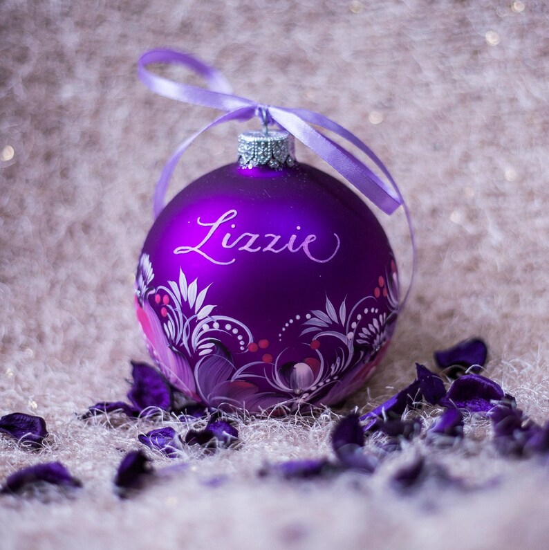 Purple Christmas Ornaments Floral Christmas Tree Baubles Etsy