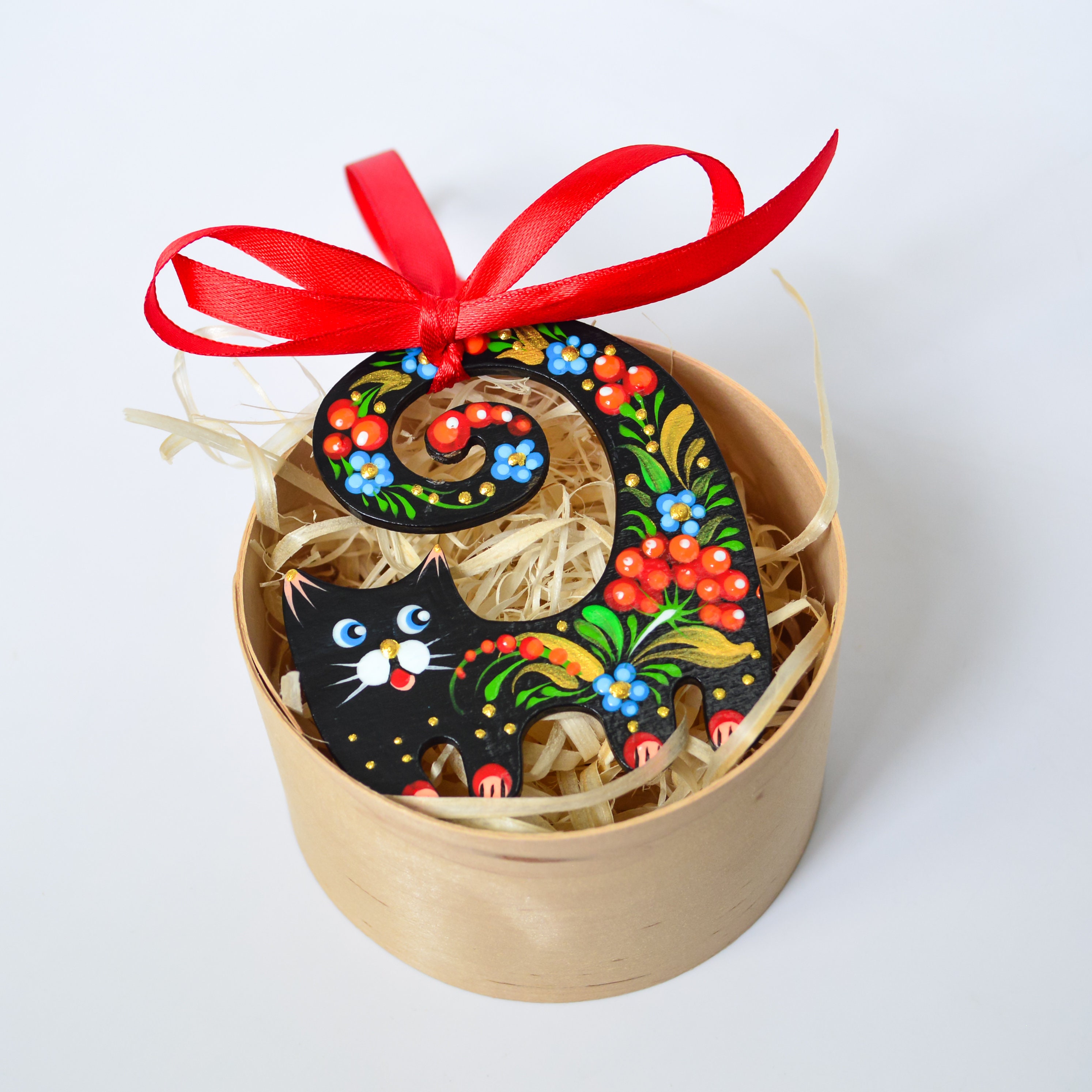 Décorations De Noël Chat En Bois Peintes à La Main, Décoration Art