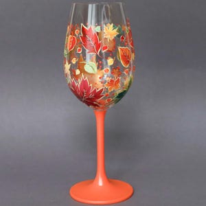 Hand-Painted Wine Glass, Custom Fall Season Glasses, Summer Autumn Decor, Folk Art Painted Glassware, Wine Lovers Gift image 3