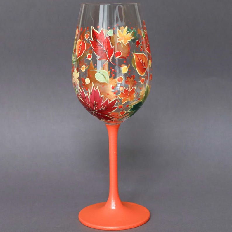 Hand-Painted Wine Glass, Custom Fall Season Glasses, Summer Autumn Decor, Folk Art Painted Glassware, Wine Lovers Gift image 3