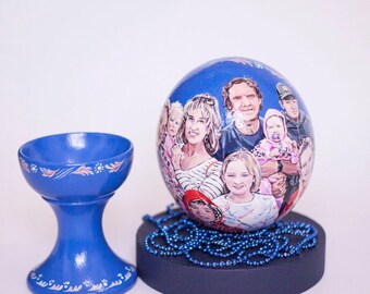 Custom Painted Family Portrait, Personalized Portrait Ostrich Egg, Anniversary Gift Idea, Custom People Painted From Photo, Couple Gift