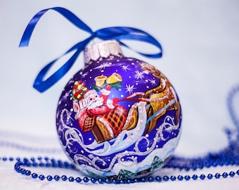 Santa Claus Christmas Glass Ornament, Custom Hand Painted Holiday Ornament Santa Gift Giver, Personalized Christmas Gift, Christmas Decor