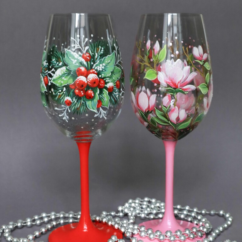 Hand-Painted Wine Glass, Custom Fall Season Glasses, Summer Autumn Decor, Folk Art Painted Glassware, Wine Lovers Gift image 9