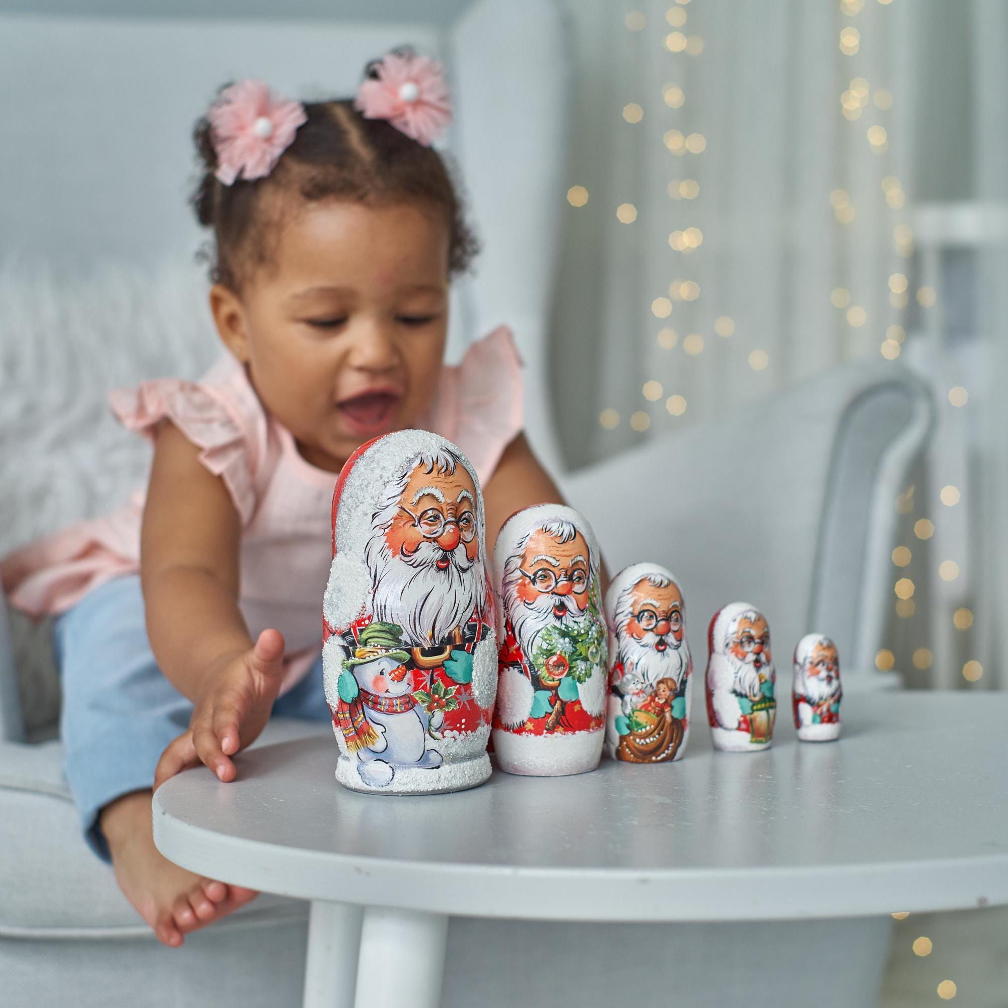 Healifty Poupées Russes - Père Noël Animaux - jouets en bois - faits main - 6 pièces Healifty Poupées Russes - Père Noël Animaux - jouets en bois - faits main - 6 pièces