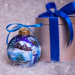 Snowman Christmas Ornament | Ukraine Hand Painted Personalized Custom Bauble with Name, Xmas Tree Ornament, Gift for children